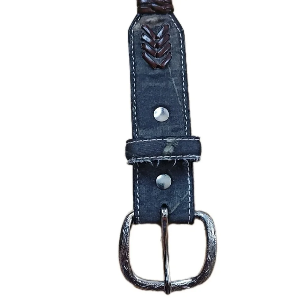 Nocona 44190222 Camo Elk Medallion Concho Leather Belt Youth Boy Size 18 16-20